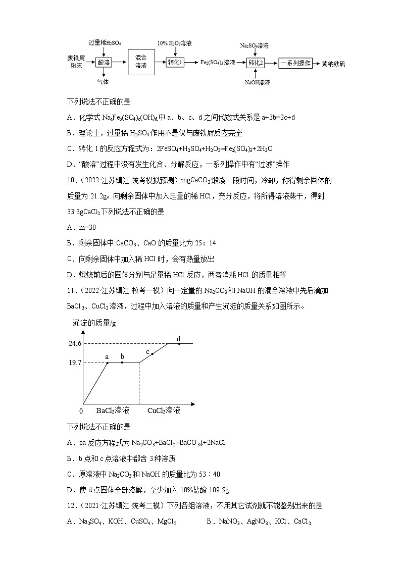 江苏省镇江市三年（2020-2022）中考化学模拟题分题型分层汇编-20盐的性质03