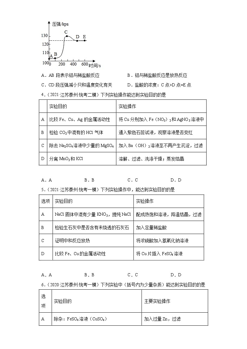 江苏省泰州市三年（2020-2022）中考化学模拟题分题型分层汇编-16金属的化学性质第2页