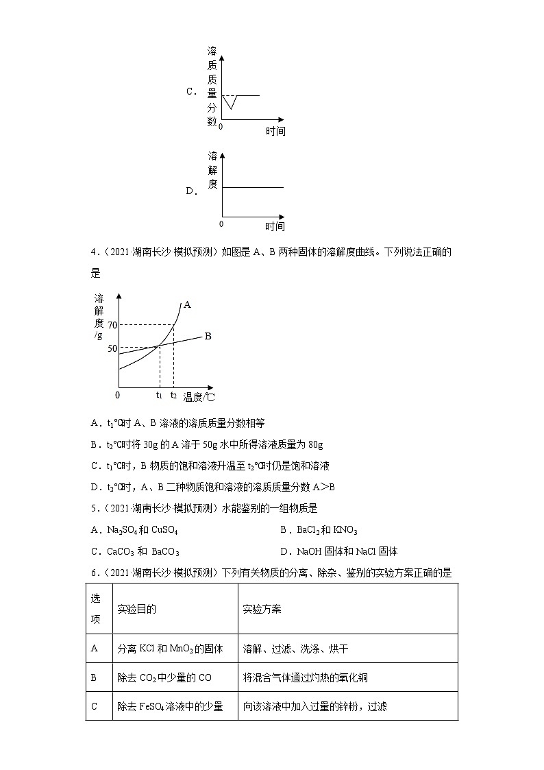 湖南省长沙市三年（2020-2022）中考化学模拟题分题型分层汇编-14溶液02