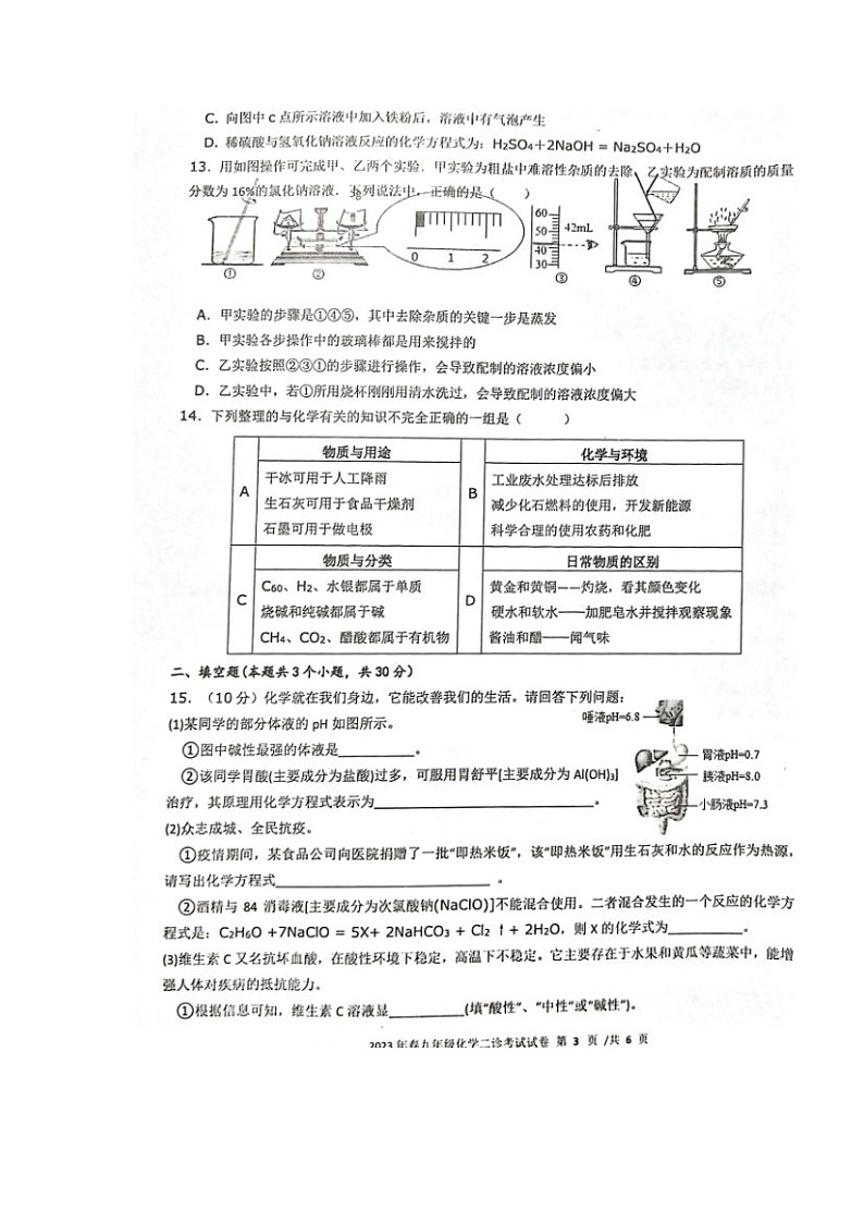 2023年四川省宜宾市第二中学校中考第二次诊断考试化学试题03