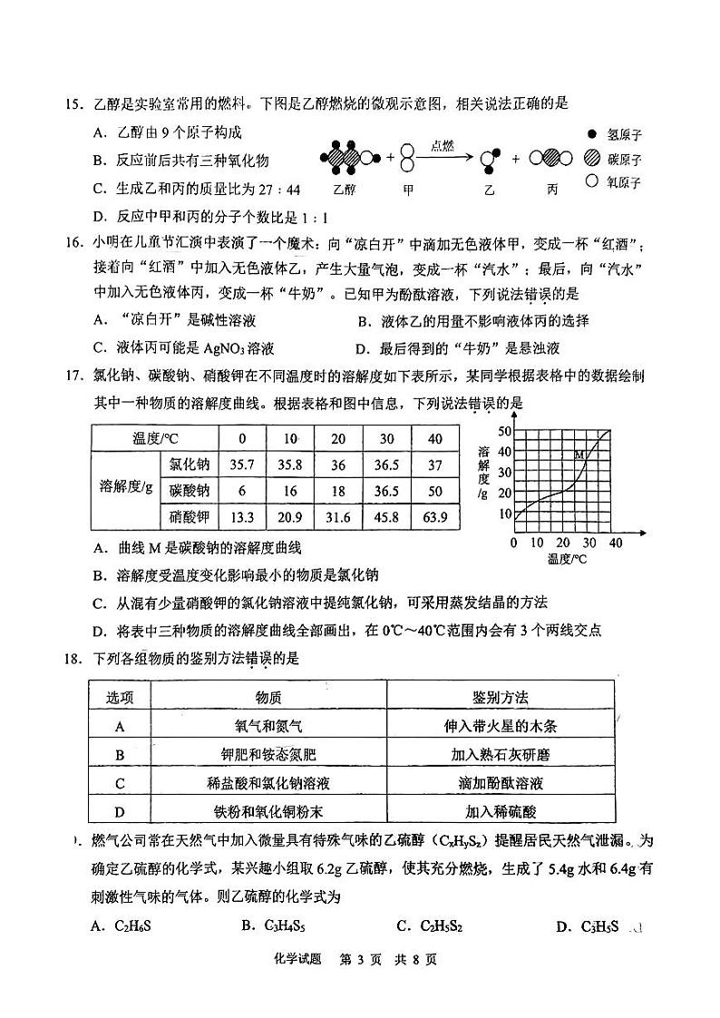 2023年江苏省无锡市梁溪区九年级学业水平模拟化学试卷03