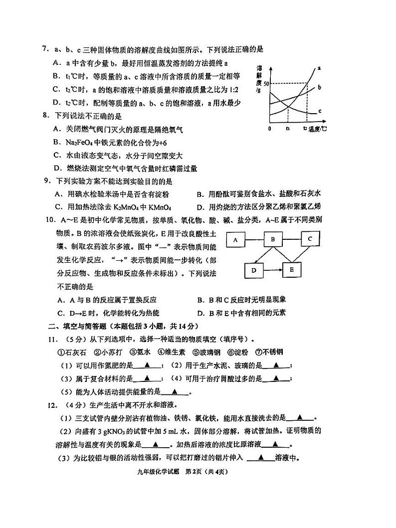 2023年江苏省徐州市一模化学试题02