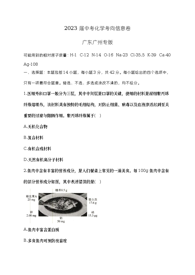 2023年+广东省广州市中考考向信息卷化学试题（含答案）第1页