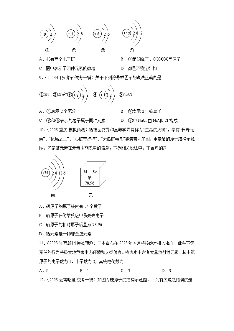 2023年中考化学微类专题专练（全国通用）-27离子、原子结构示意图④第3页