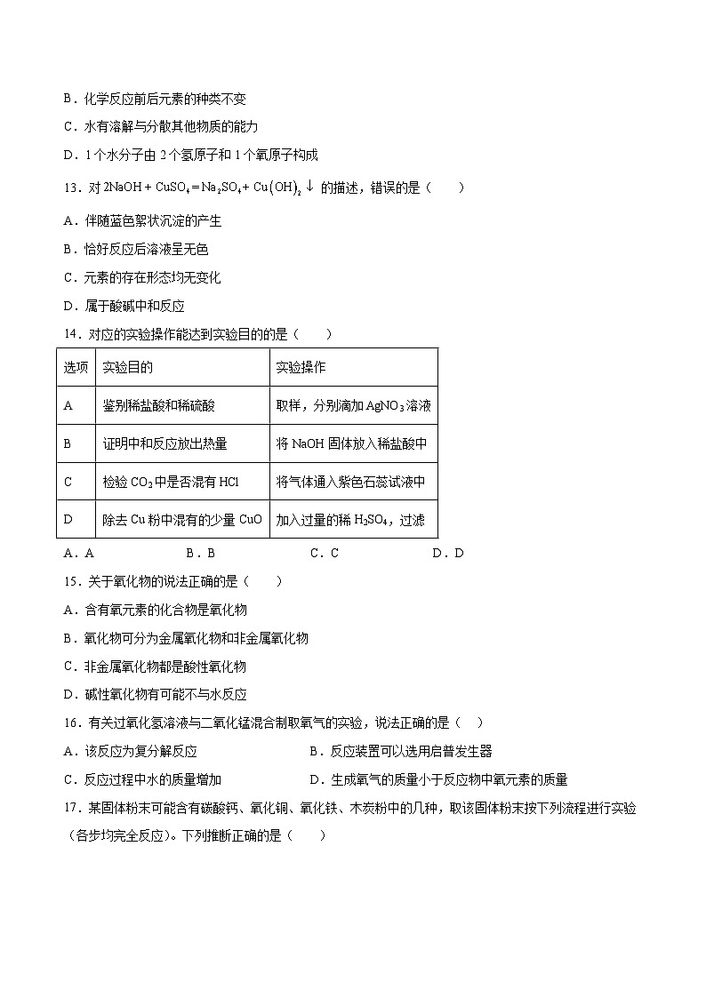 2023年中考押题预测卷01（上海卷）-化学（考试版）A403