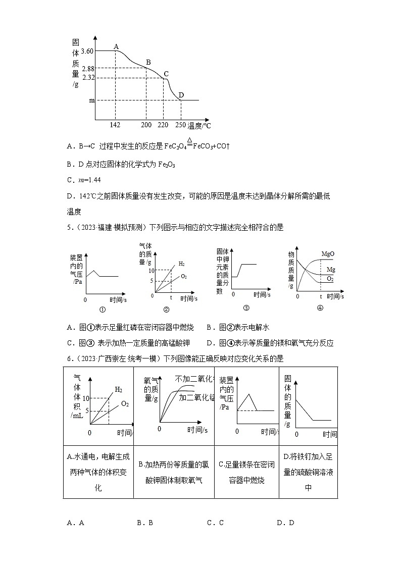 2023年中考化学冲刺复习坐标图像专题模拟新题专练-01质量守恒定律的有关图像③第3页