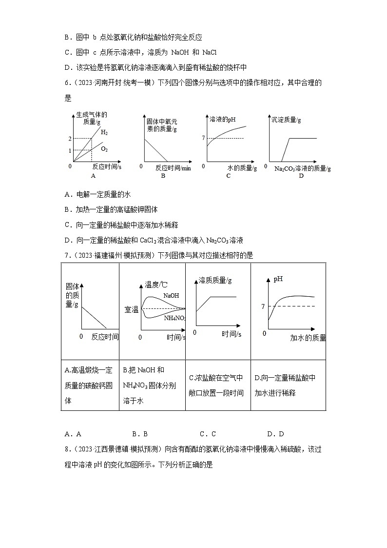 2023年中考化学冲刺复习坐标图像专题模拟新题专练-03pH的变化图像（稀释或中和）②第3页