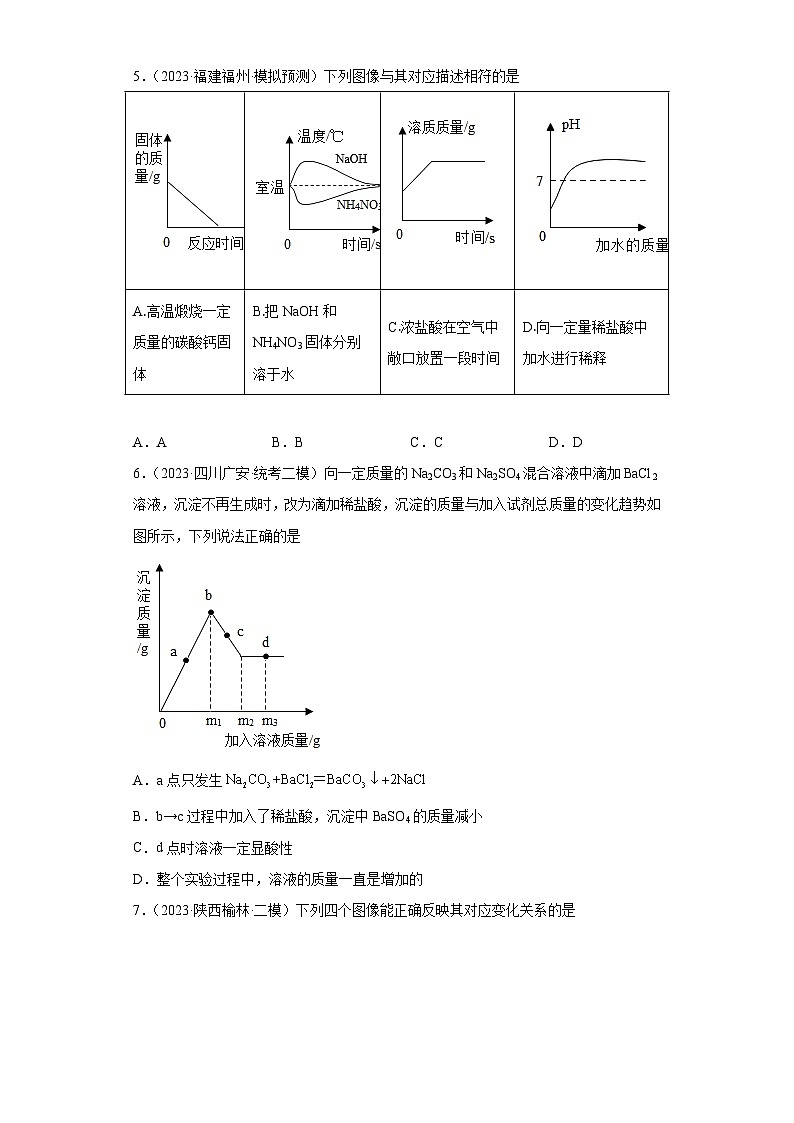 2023年中考化学冲刺复习坐标图像专题模拟新题专练-05有关溶液的组成变化图像②03