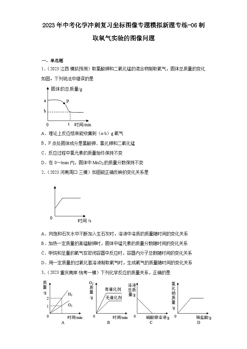 2023年中考化学冲刺复习坐标图像专题模拟新题专练-06制取氧气实验的图像问题第1页
