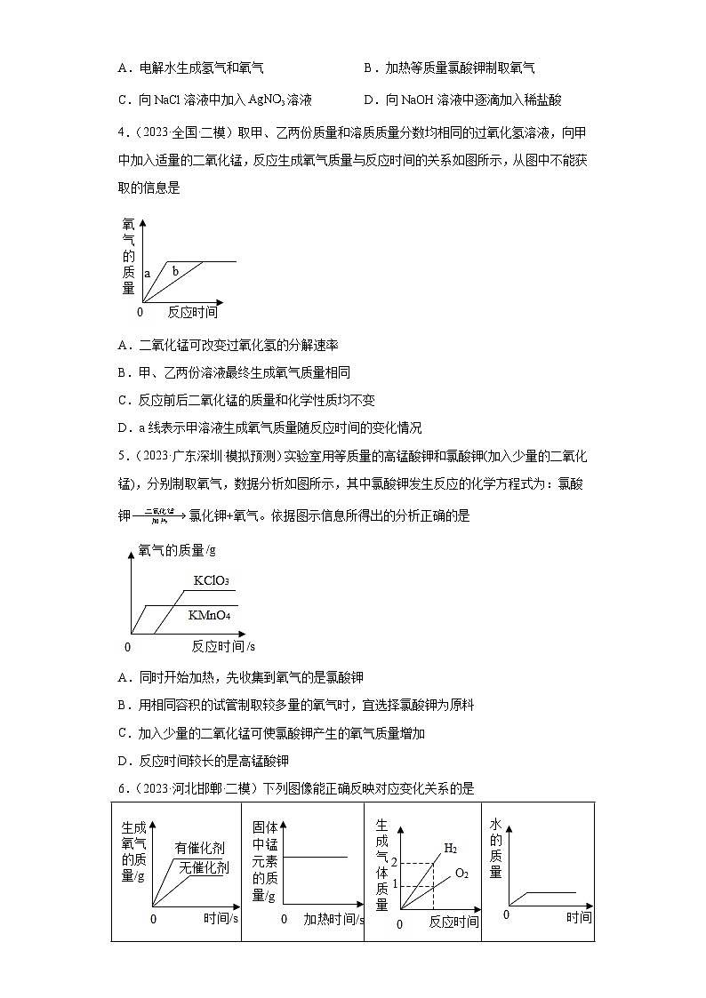 2023年中考化学冲刺复习坐标图像专题模拟新题专练-06制取氧气实验的图像问题第2页