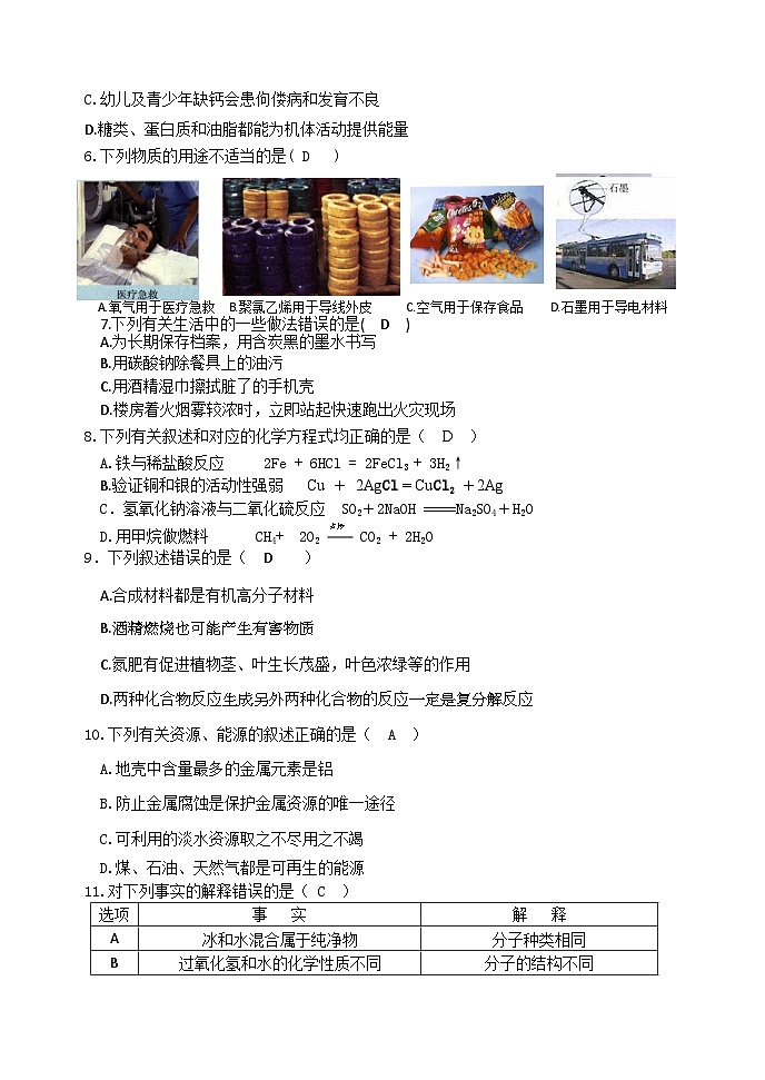 2023年黑龙江省哈尔滨市南岗区中考复习情况调研测试化学试卷（三）(含答案)02