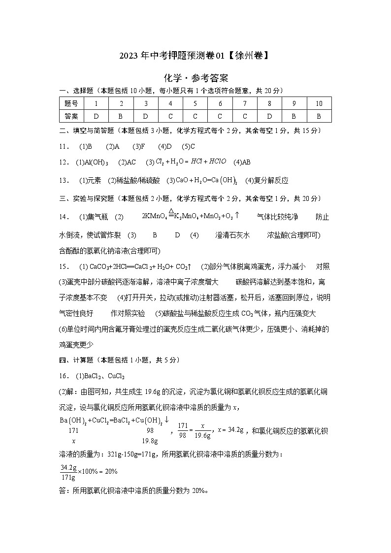 2023年中考押题预测卷01（徐州卷）-化学（参考答案）01