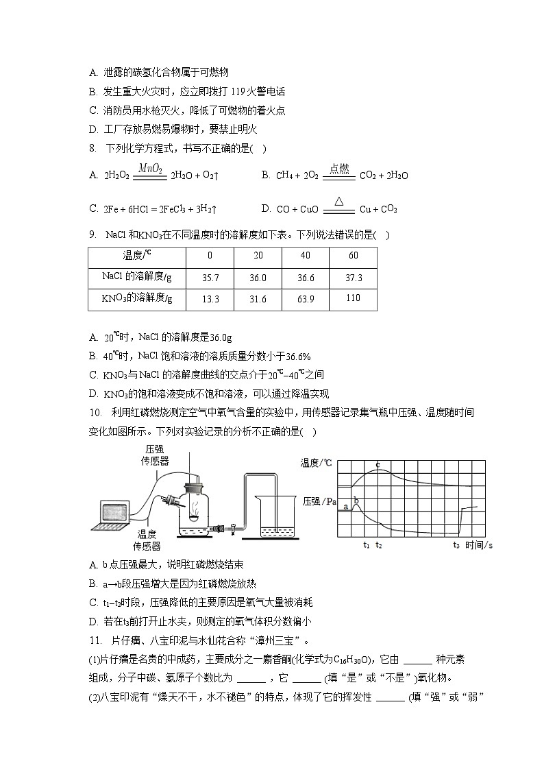 2023年福建省漳州市中考化学一检试卷（含答案解析）02