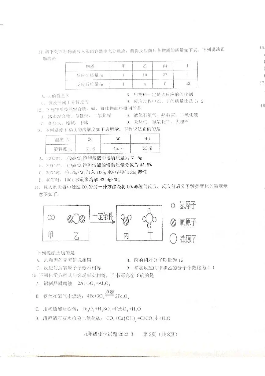 泰安市泰山区2022-2023年九年级第二学期第一次模拟考试化学试题第3页