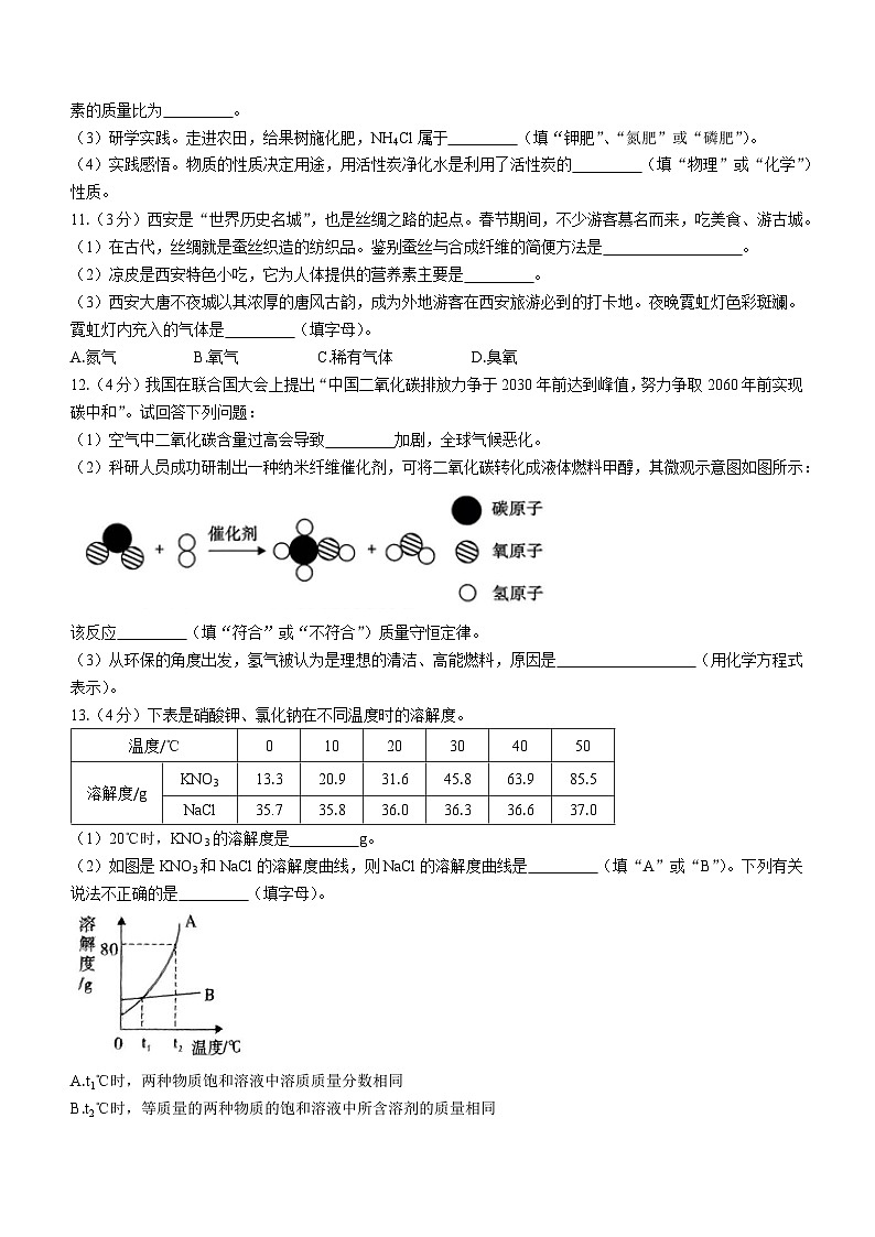 2023年陕西省榆林市子洲县希望中学中考二模化学试题（含答案）03