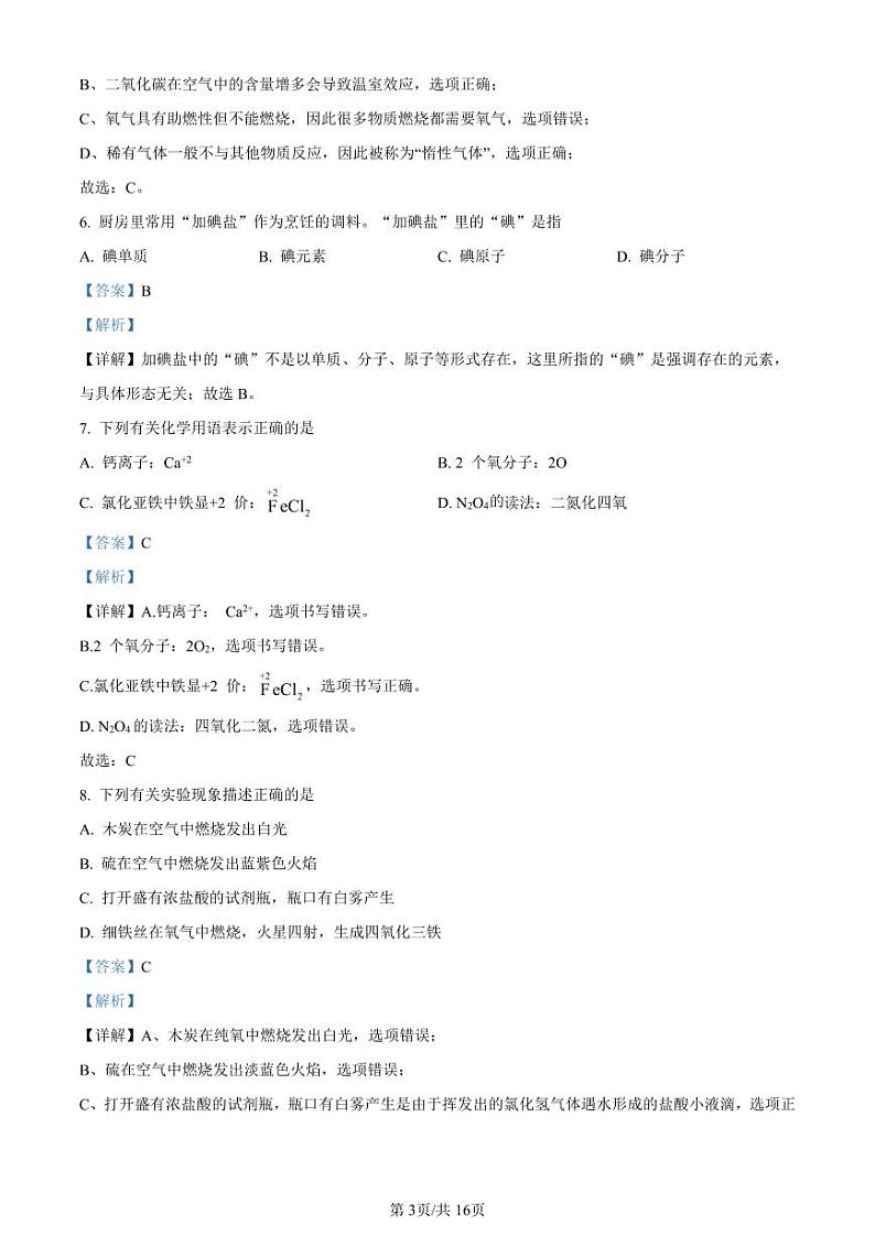 2023年广东省东莞市东莞外国语学校中考一模化学试题（解析版）第3页