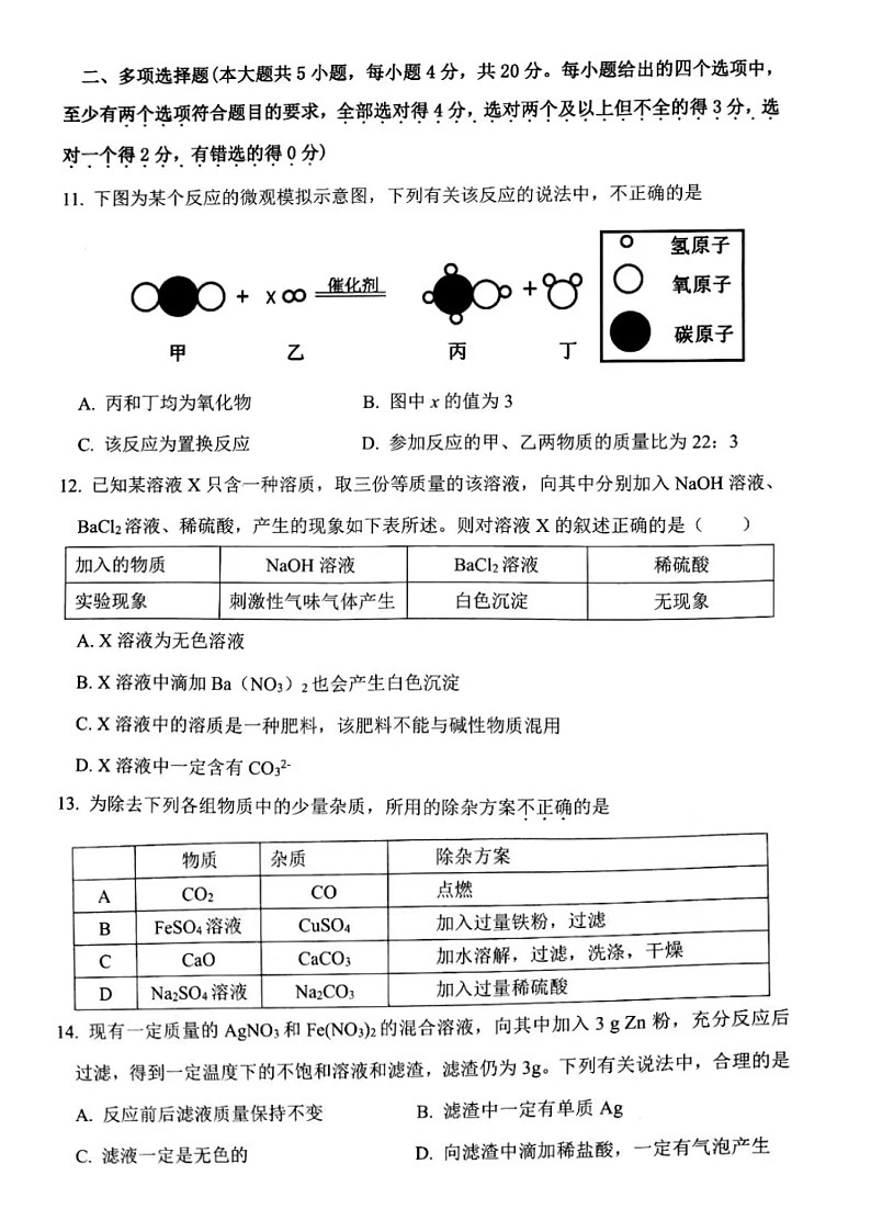 2023.5济南市章丘区中考二模化学试题（含答案）第3页