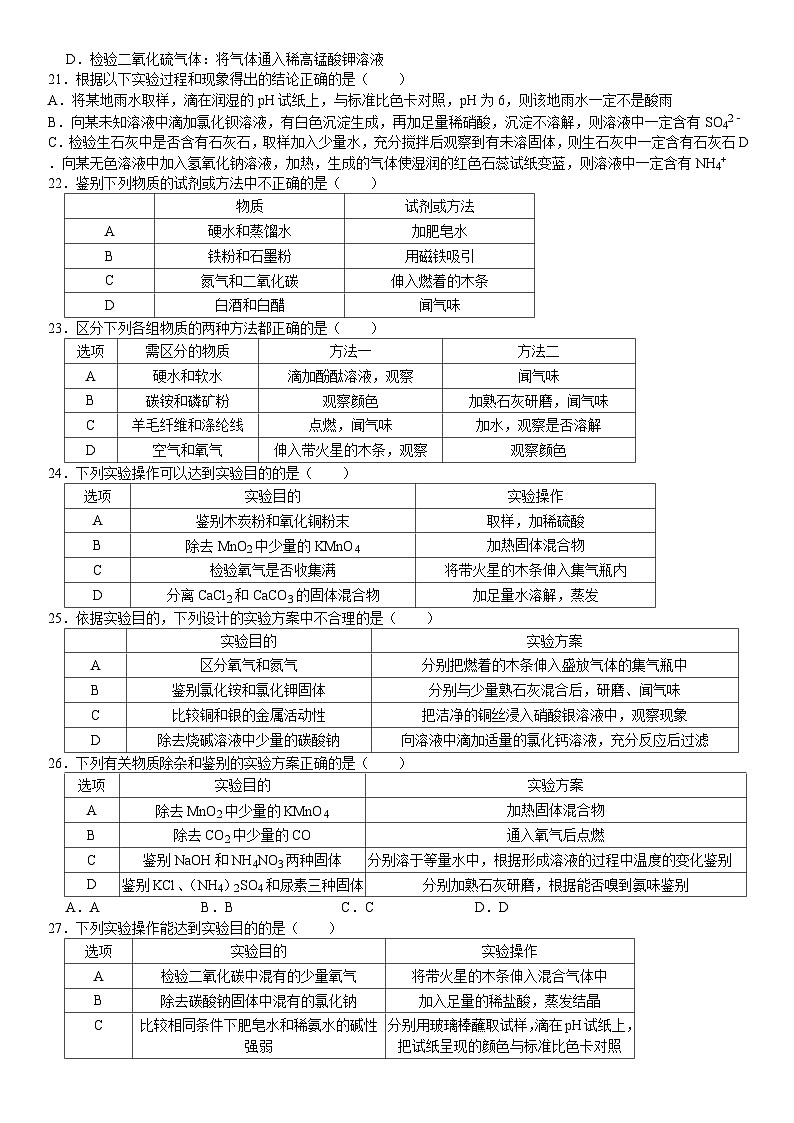 中考三轮冲刺之中考常考题专题复习-----离子共存除杂和化肥复习题第3页