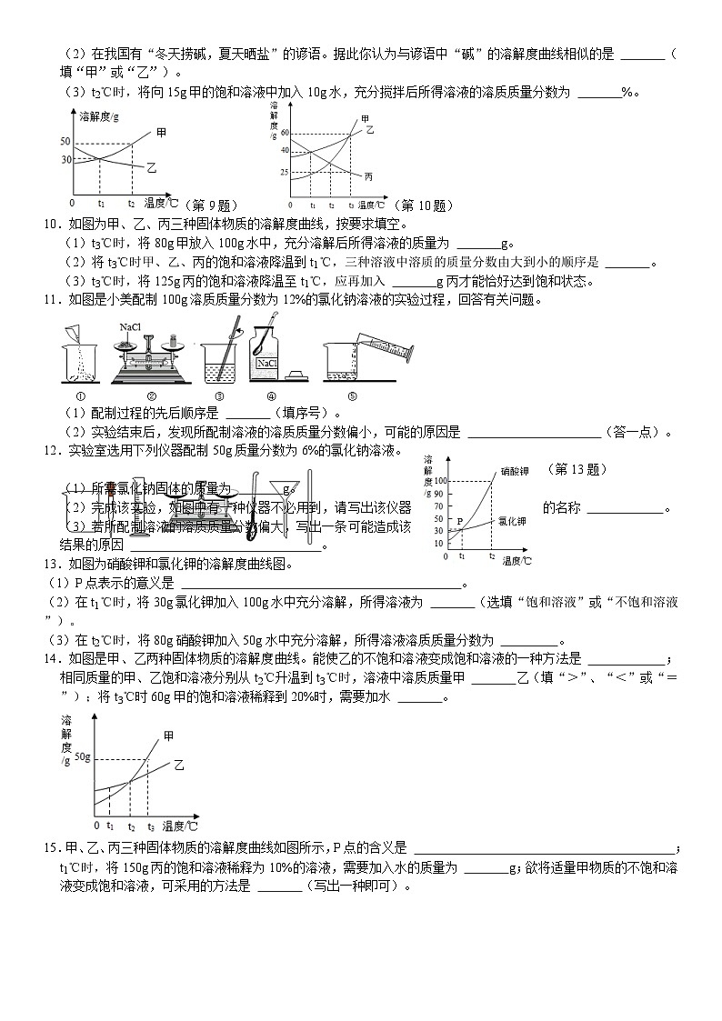 中考三轮冲刺之中考常考题专题复习-----溶液02
