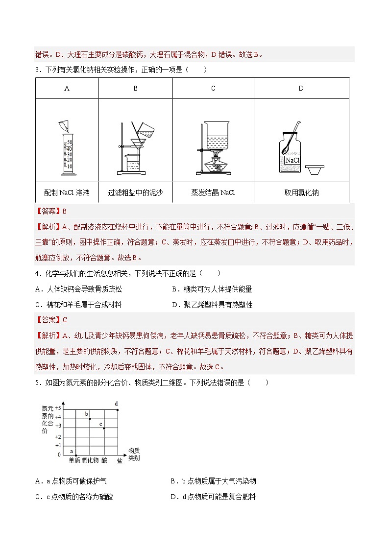 化学（天津卷）2023年中考第一次模拟考试卷（解析版）第2页