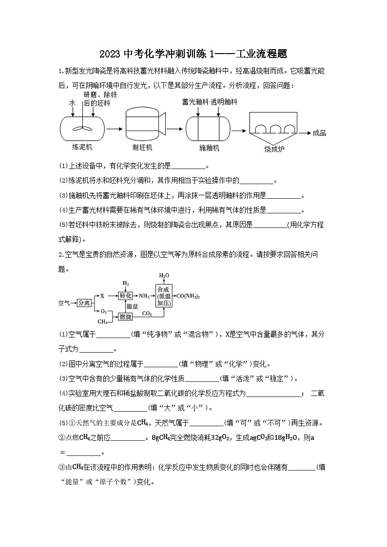 2023年中考化学冲刺训练1——工业流程题01