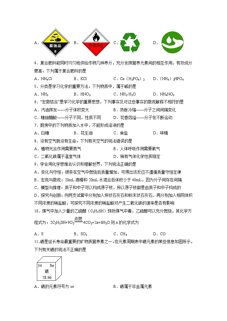 2023年中考化学考前30天冲刺必刷卷（江苏扬州专用）原卷版第2页