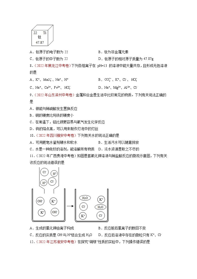 真题重组卷01——2023年中考化学真题汇编重组卷（江苏苏州专用）02