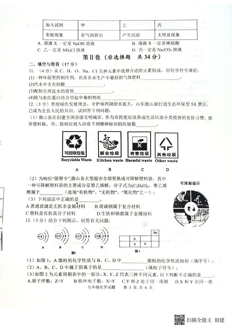2023年山东省济宁市微山县中考二模化学试题03