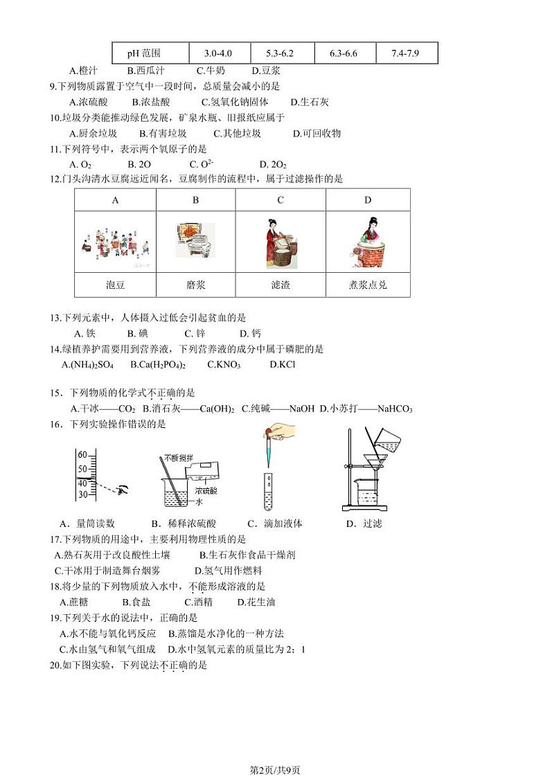 北京市门头沟区2023届九年级中考一模化学试卷+答案02