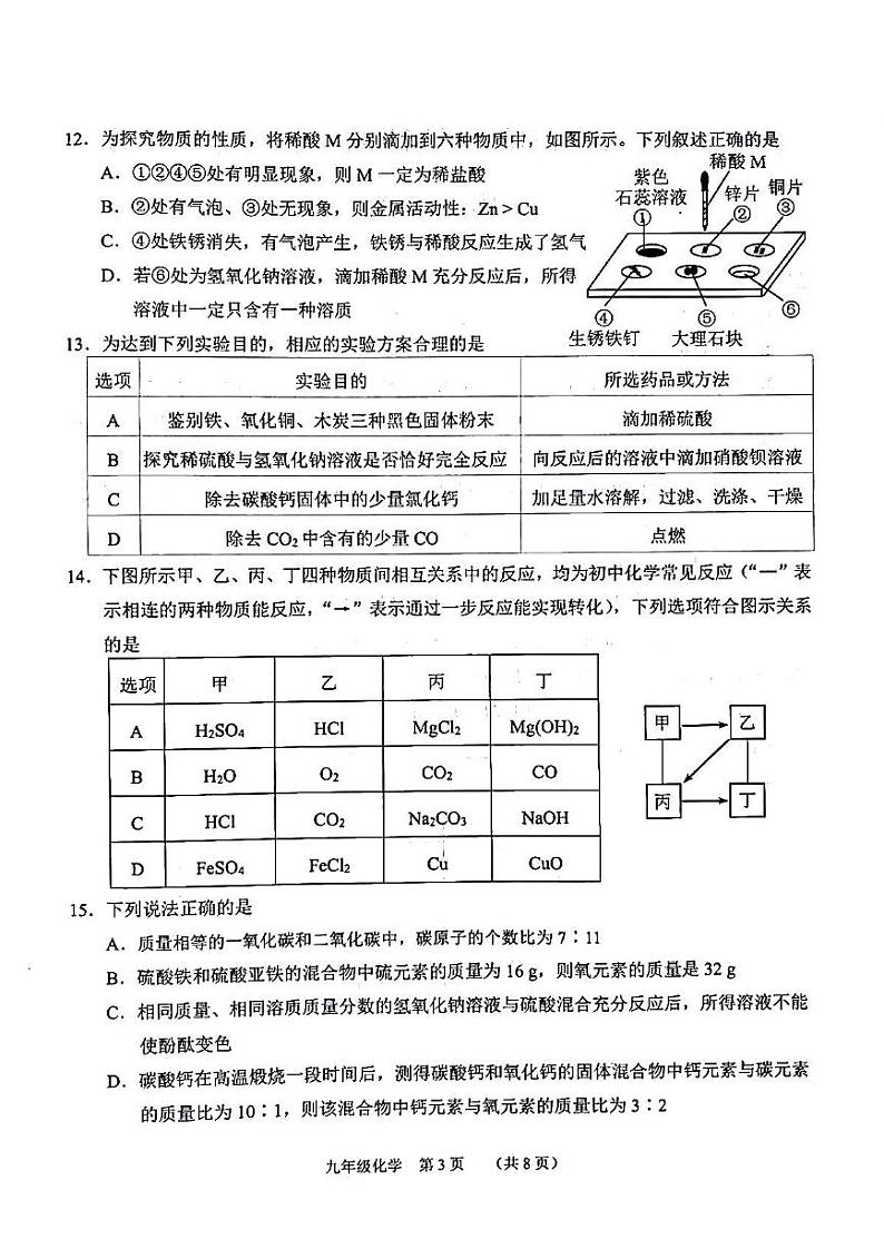 2023年天津南开区中考二模化学试卷含答案解析03
