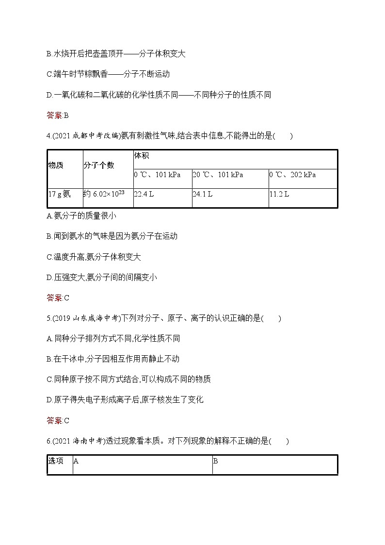 2023年中考化学总复习第3单元物质构成的奥秘课后习题含答案第2页