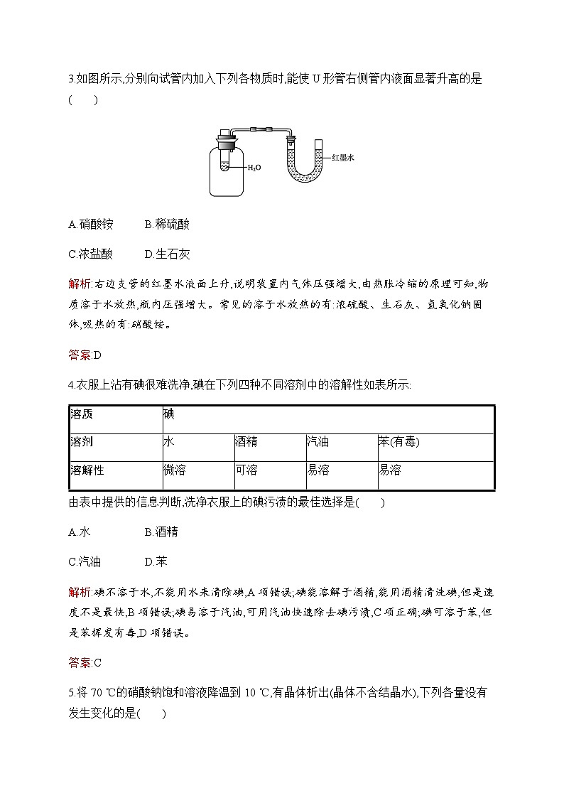 2023年中考化学总复习阶段检测5溶液含答案02
