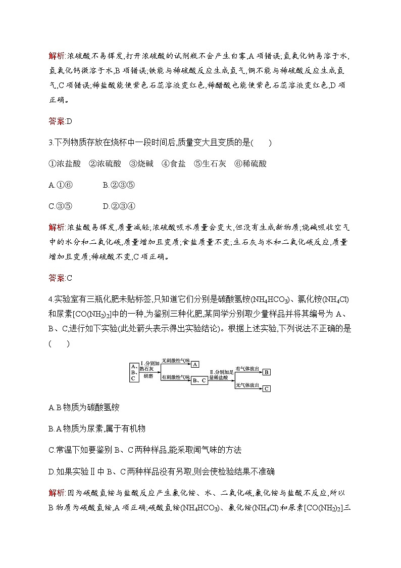 2023年中考化学总复习阶段检测6酸和碱盐化肥化学与生活含答案第2页