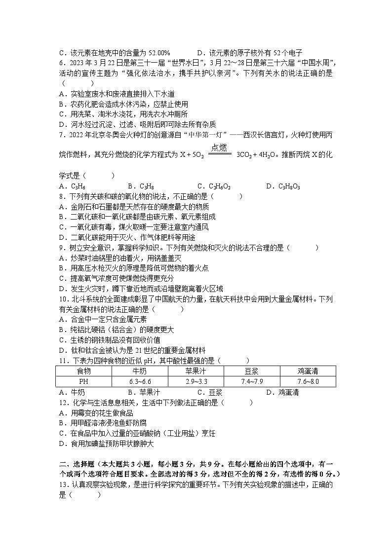 湖南省长沙市湖南师大附中教育集团九年级下学期期中考试化学试题02