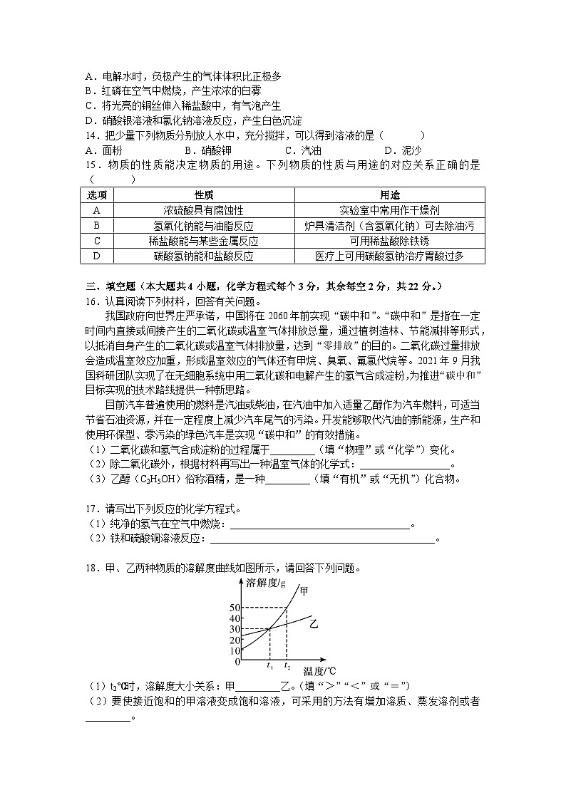 湖南省长沙市湖南师大附中教育集团九年级下学期期中考试化学试题03