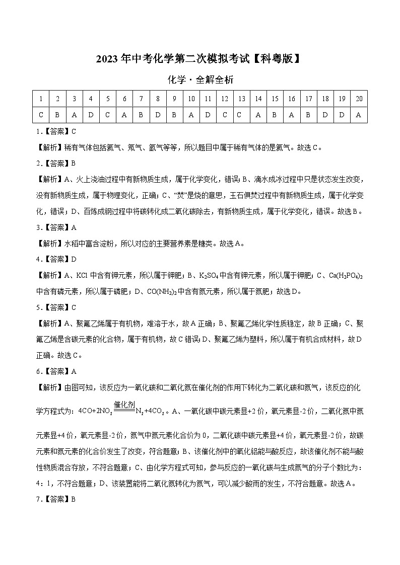 （科粤版）2023年中考化学第二次模拟考试01