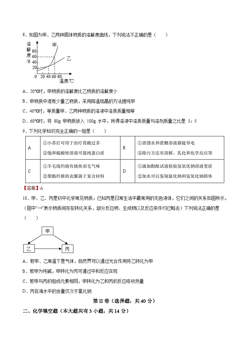 （徐州卷）2023年中考化学第二次模拟考试03