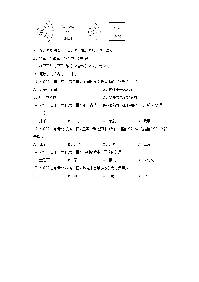 山东省青岛市三年（2020-2022）中考化学模拟题分题型分层汇编-10化学元素第3页