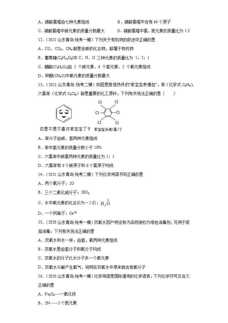 山东省青岛市三年（2020-2022）中考化学模拟题分题型分层汇编-11化学式03