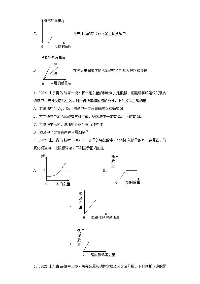 山东省青岛市三年（2020-2022）中考化学模拟题分题型分层汇编-17金属的化学性质③02