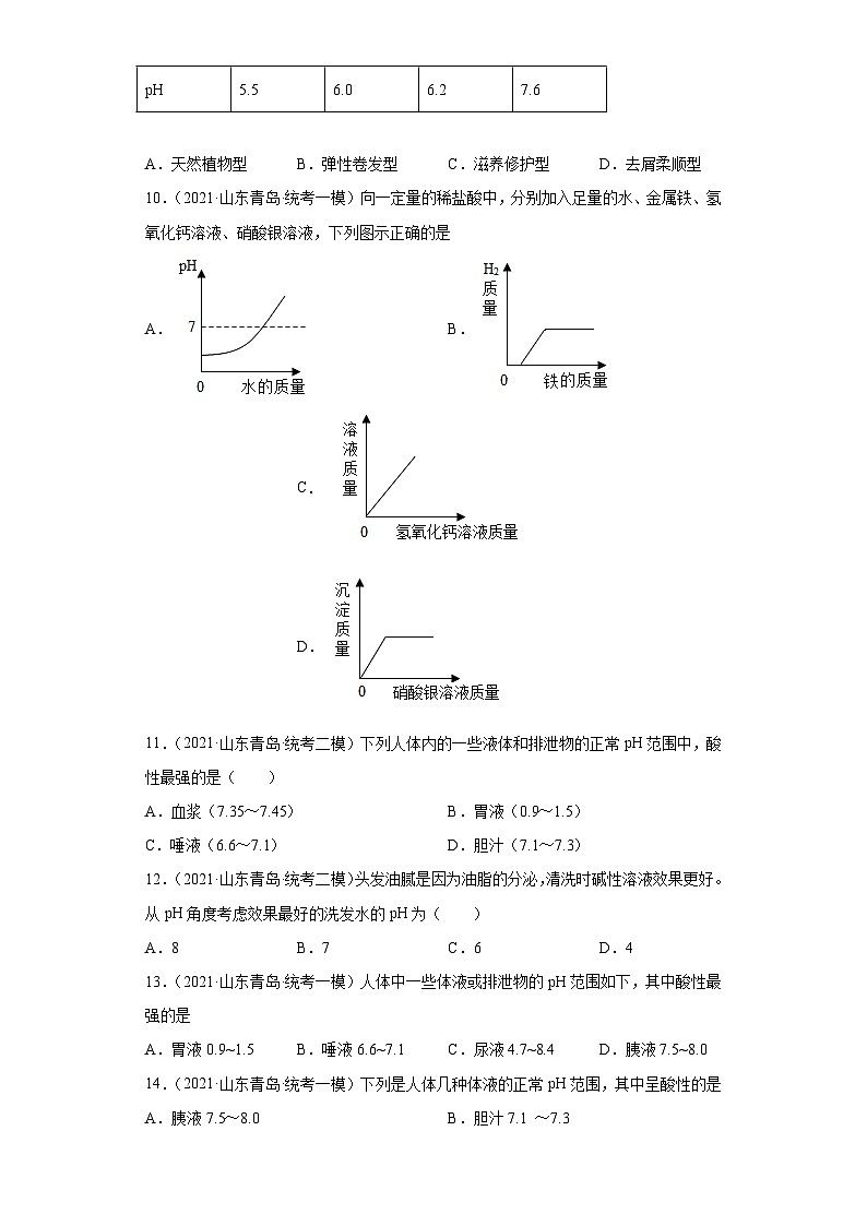山东省青岛市三年（2020-2022）中考化学模拟题分题型分层汇编-28中和反应第3页