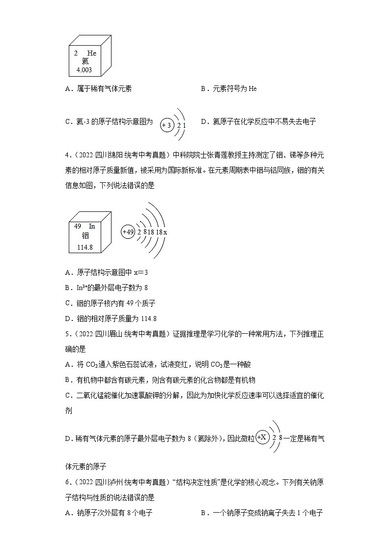 四川省各地市2022年中考化学真题分项汇编-04构成物质的微粒（原子、离子）第2页