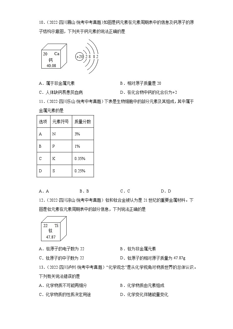 四川省各地市2022年中考化学真题分项汇编-05化学元素第3页