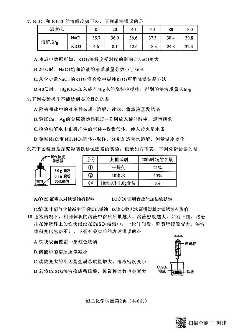 2023年福建省泉州市中考一模化学试卷02