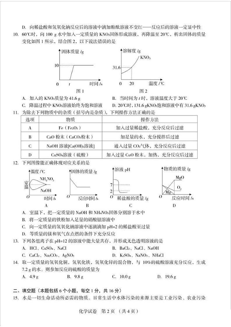 2023年河南省新乡市河师大附中中考二模化学试卷02