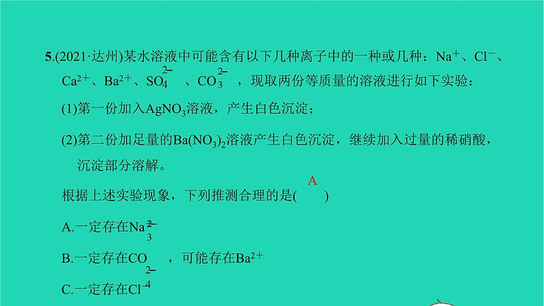 全国版2022中考化学第二篇专题突破能力提升专题六物质的转化和推断练本课件第6页