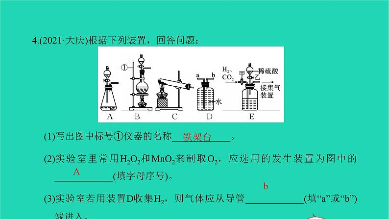 全国版2022中考化学第二篇专题突破能力提升专题七气体的制取和收集练本课件第5页