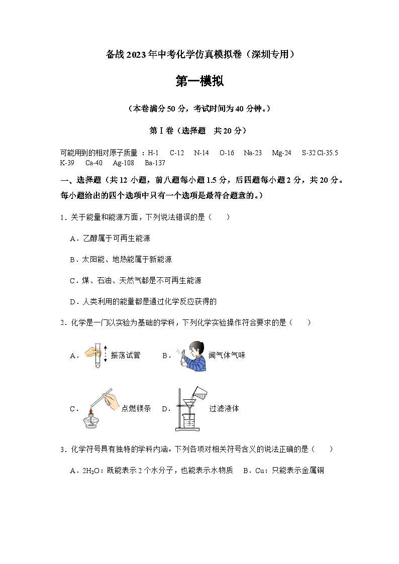 备战2023年深圳中考化学仿真模拟卷（解析版）01