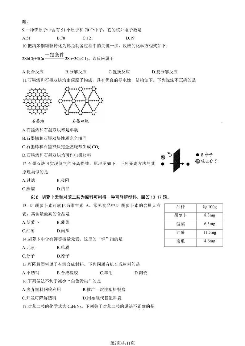 2023年北京市西城区初三二模化学试卷及答案02