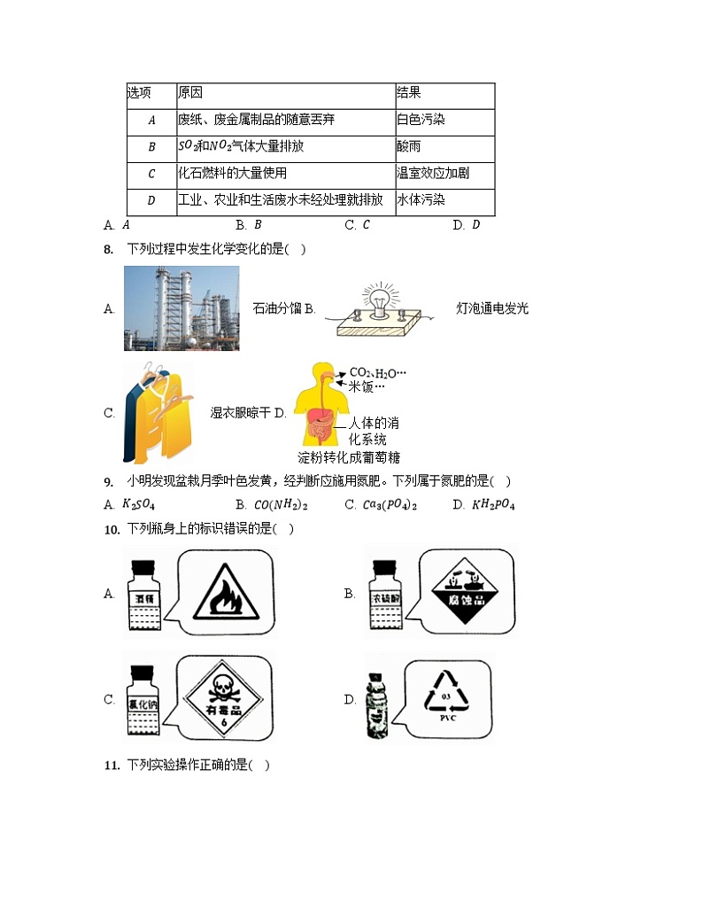 2023届广西省钦州市中考化学阶段性适应模拟试题（一模）无答案02